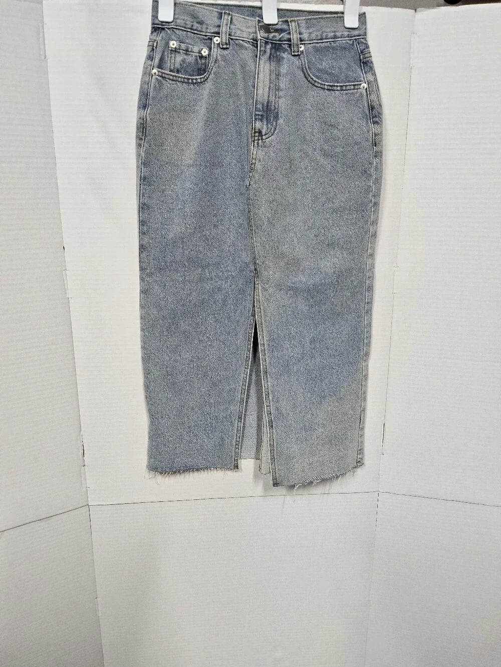 NWOT Size Small Miou Muse Light Blue Denim Skirt with Front Slit